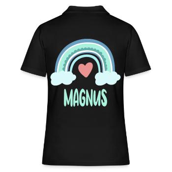 Magnus Name Regenbogen Baby - Frauen Polo Shirt - Schwarz - Hinten - Ailine (174cm)