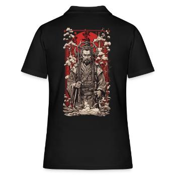 Ukiyo-E Kunst Stil Retro Japan Wave Shogun Design - Frauen Polo Shirt - Schwarz - Hinten - Ailine (174cm)
