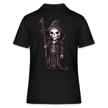 Niedlicher Skelett Magier Halloween Magie - Frauen Polo Shirt - Schwarz - Hinten - Ailine (174cm)
