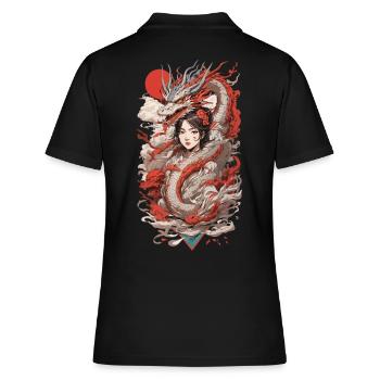 Dragon Anime Girl Style Ukiyo-e rétro - Polo Femme - noir - Dos - Ailine (174cm)