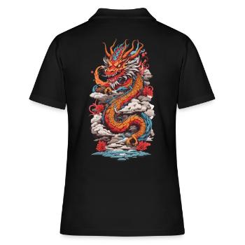Rétro asiatique mysticisme Dragon Japon Design - Polo Femme - noir - Dos - Ailine (174cm)