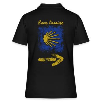 Buen Camino - Jakobsweg - Pilgertour - Santiago - Frauen Polo Shirt - Schwarz - Hinten - Ailine (174cm)