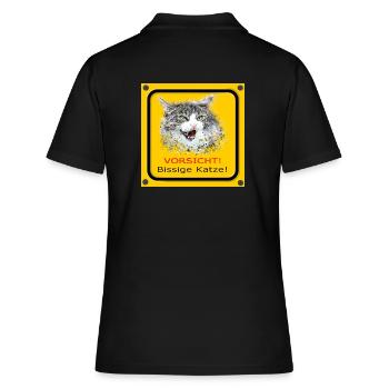 Katze lustig bissig Warnschild Achtung Vorsicht - Frauen Polo Shirt - Schwarz - Hinten - Ailine (174cm)