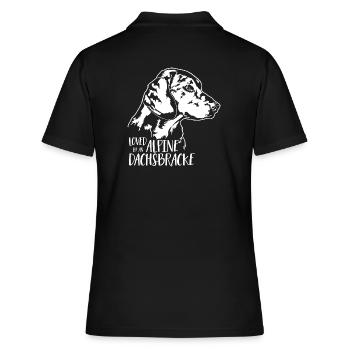 Loved by ALPINE DACHSBRACKE Hundespruch Wilsigns - Frauen Polo Shirt - Schwarz - Hinten - Ailine (174cm)
