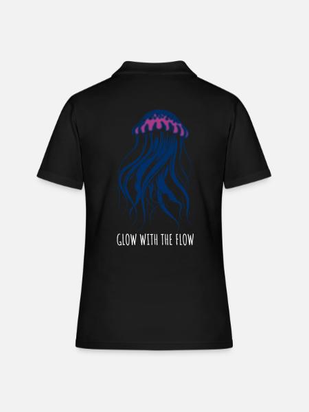 Glow With The Flow, Qualle mit Tentakeln, Spruch - Frauen Polo Shirt - Schwarz