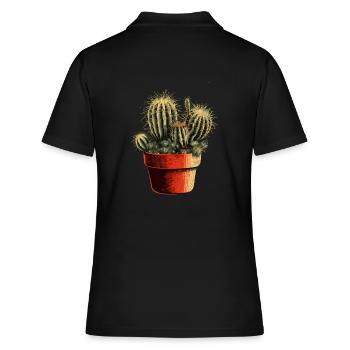 Kleiner grüner Kaktus im Blumentopf - Frauen Polo Shirt - Schwarz - Hinten - Ailine (174cm)