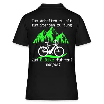Lustiger E Bike Spruch perfektes Alter - Frauen Polo Shirt - Schwarz - Hinten - Ailine (174cm)