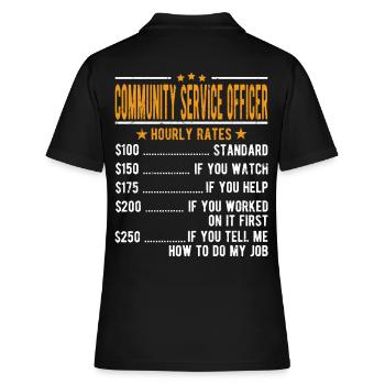 Community Service Officer Stundenlohn - Frauen Polo Shirt - Schwarz - Hinten - Ailine (174cm)