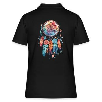 Dream Catcher Traumfänger Federn - Frauen Polo Shirt - Schwarz - Hinten - Ailine (174cm)