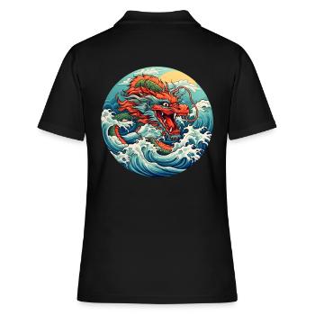 Chinesischer Drache - Frauen Polo Shirt - Schwarz - Hinten - Ailine (174cm)
