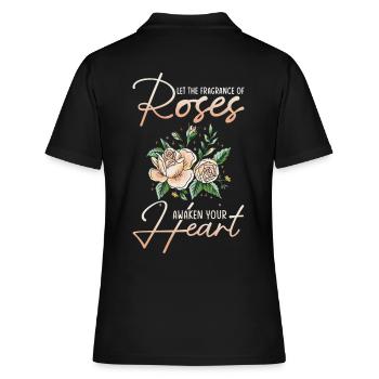 Rosenblüten Rosen Rosengarten Aroma Rosenduft - Frauen Polo Shirt - Schwarz - Hinten - Ailine (174cm)