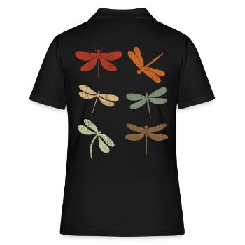 Libelle Retro Vintage Libellen - Frauen Polo Shirt - Schwarz - Hinten - Ailine (174cm)