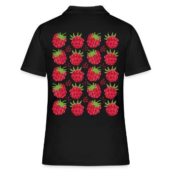Raspberry Berries Fruit Pattern - Women's Polo Shirt - black - Back - Ailine (174cm)