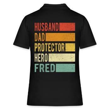 Fred nom papa cadeau - Polo Femme - noir - Dos - Ailine (174cm)