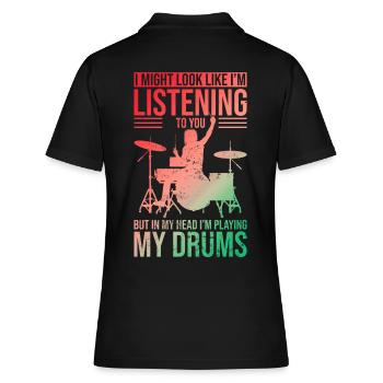 Schlagzeug T-Shirt mit einzigartiger Schlagzeuggrafik Perfekt - Frauen Polo Shirt - Schwarz - Hinten - Ailine (174cm)