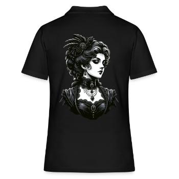 Elegante Gothic-Dame: Viktorianische Anmut - Frauen Polo Shirt - Schwarz - Hinten - Ailine (174cm)