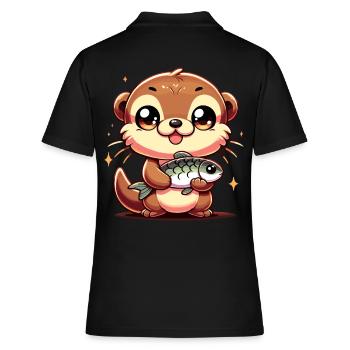 Loutre kawaii avec un design artistique de poisson - Polo Femme - noir - Dos - Ailine (174cm)