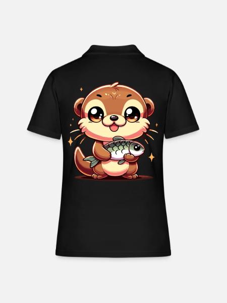 Nutria kawaii con diseño artístico de peces - Camiseta polo mujer - negro