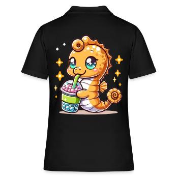 Hippocampe Kawaii Aime Le Bubble Tea Animal De La Mer Boba - Polo Femme - noir - Dos - Ailine (174cm)