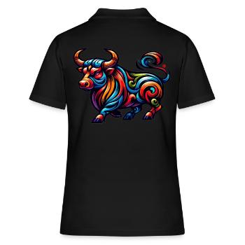 Ox Tattoo Tribal Chinese Zodiac - Women's Polo Shirt - black - Back - Ailine (174cm)