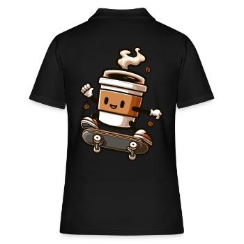 Kaffeebecher Auf Skateboard Grafik - Frauen Polo Shirt - Schwarz - Hinten - Ailine (174cm)
