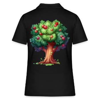 Farbenfroher Apfelbaum im Cartoon-Stil - Frauen Polo Shirt - Schwarz - Hinten - Ailine (174cm)