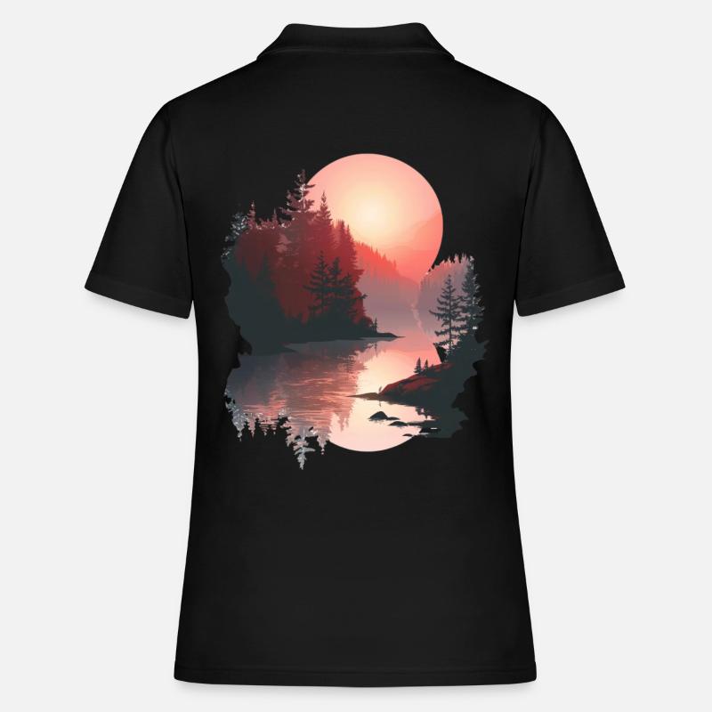 Coucher de soleil, Réflexion, Forêt, Scène - Polo Femme - noir