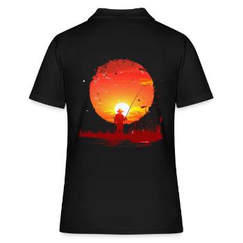 Sonnenuntergang Angeln Silhouette - Frauen Polo Shirt - Schwarz - Hinten - Ailine (174cm)