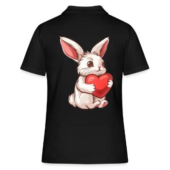 Adorable Bunny Holding Heart Illustration - Frauen Polo Shirt - Schwarz - Hinten - Ailine (174cm)
