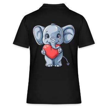 Éléphant mignon tenant une illustration de coeur pour - Polo Femme - noir - Dos - Ailine (174cm)