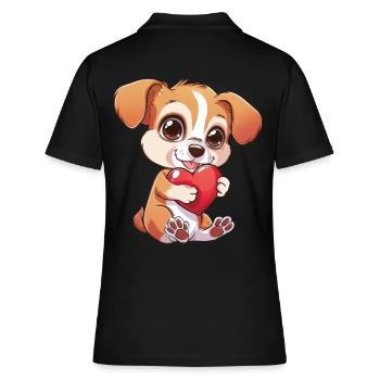 Adorable chiot tenant un coeur - Mignon et adorable - Polo Femme - noir - Dos - Ailine (174cm)