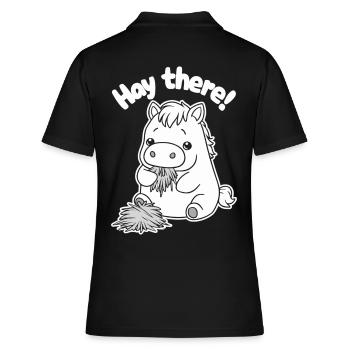 Heu da! Niedliches Pony frisst Heu Illustration - Frauen Polo Shirt - Schwarz - Hinten - Ailine (174cm)
