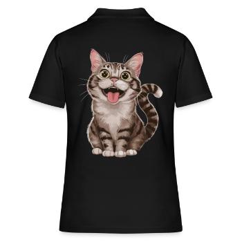 Fröhliche Getigerte Katze Mit Weit Geöffneten - Frauen Polo Shirt - Schwarz - Hinten - Ailine (174cm)