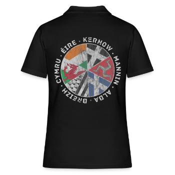 Vintage Celtic Flaggen IOM - Frauen Polo Shirt - Schwarz - Hinten - Ailine (174cm)