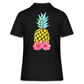 Ananas und Hibiskus - Frauen Polo Shirt - Schwarz - Hinten - Ailine (174cm)