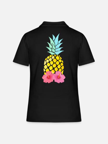 Ananas und Hibiskus - Frauen Polo Shirt - Schwarz