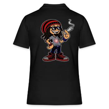 Dreadlock Smoker - Stoned man - High & Happy - Frauen Polo Shirt - Schwarz - Hinten - Ailine (174cm)