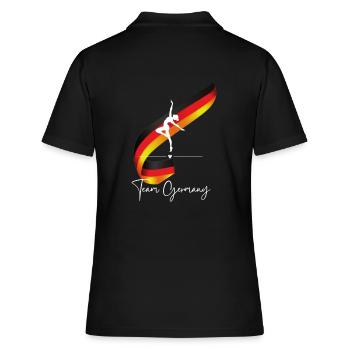 Team Germany mit Tänzerin und Flagge Backprint - Frauen Polo Shirt - Schwarz - Hinten - Ailine (174cm)