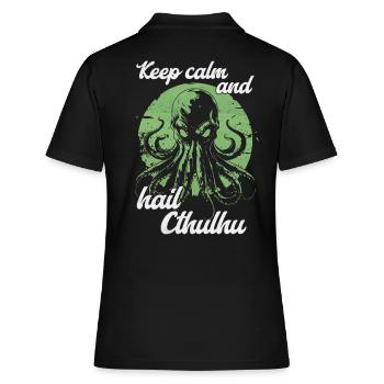 Keep Calm and Hail Cthulhu Lovecraft Necronomicon - Frauen Polo Shirt - Schwarz - Hinten - Ailine (174cm)