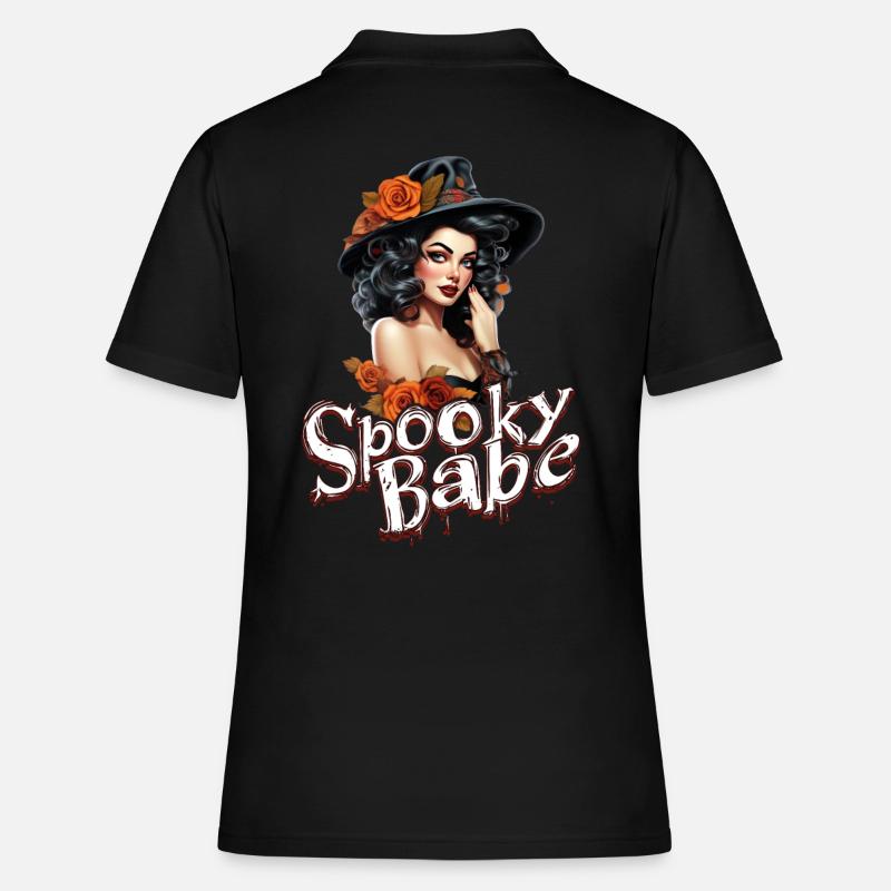 Spooky Babe Retro Witch avec des Roses Dames - Polo Femme - noir