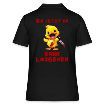 Bin jetzt da kann losgehen - Ente mit Messer - Frauen Polo Shirt - Schwarz - Hinten - Ailine (174cm)