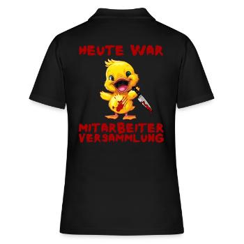 Mitarbeiterversammlung - Ente mit Messer Halloween - Frauen Polo Shirt - Schwarz - Hinten - Ailine (174cm)