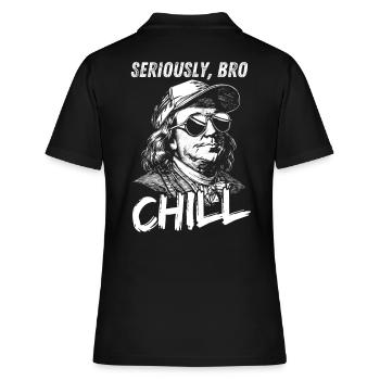 Seriously Bro Chill Benjamin Franklin Meme Figur - Frauen Polo Shirt - Schwarz - Hinten - Ailine (174cm)