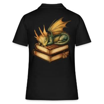 drachenSchlafender goldener Drache – Fantasie auf - Frauen Polo Shirt - Schwarz - Hinten - Ailine (174cm)