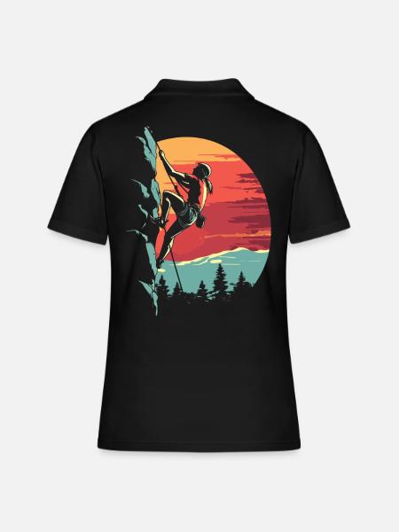 Escalade dans les Alpes : rocher au coucher du soleil - Polo Femme - noir