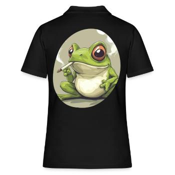 Froschkönig kifft heftig: Cannabis und Quak - Frauen Polo Shirt - Schwarz - Hinten - Ailine (174cm)