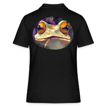 Stoned Froschkönig kifft: Lustige Cannabis Kröte - Frauen Polo Shirt - Schwarz - Hinten - Ailine (174cm)