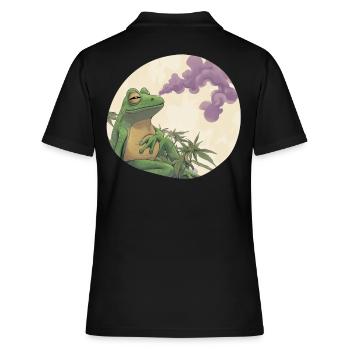 Weed‑rauchender Froschkönig: Stoned Quak - Frauen Polo Shirt - Schwarz - Hinten - Ailine (174cm)