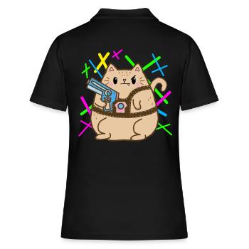 Fette Lasertag Katze - Frauen Polo Shirt - Schwarz - Hinten - Ailine (174cm)