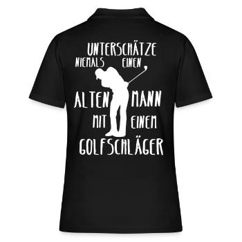 Alter Mann beim Golf spielen Abschlag Üben Eisen - Frauen Polo Shirt - Schwarz - Hinten - Ailine (174cm)